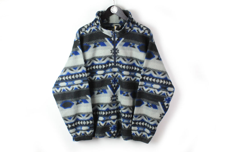 Vintage Fleece 1/4 Zip XLarge blue gray 90s sport style retro ski sweater