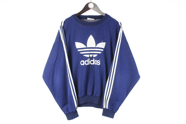 Vintage Adidas Sweatshirt Large navy blue big logo crewneck 90s sport jumper