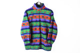 Vintage Fleece 1/4 Zip Women's Medium multicolor 90s winter ski abstract pattern sweater