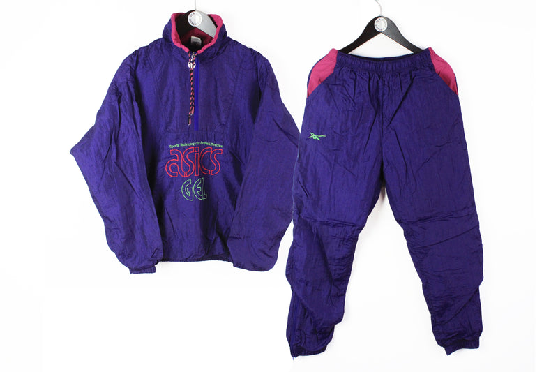 Vintage Asics Tracksuit Women's Large purple anorak and pants 90s sport style suit