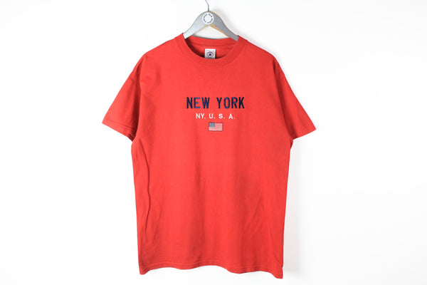 Vintage New York USA Delta T-Shirt XLarge 80s embroidery big logo red tee