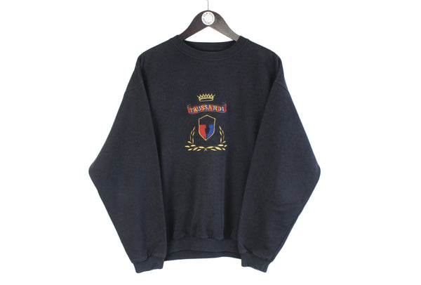 Vintage Trussardi Jeans Sweatshirt Medium size men's unisex oversize pullover big logo crew neck 90's style embroidery long sleeve sport athletic jumper basic classic outfit streetwear