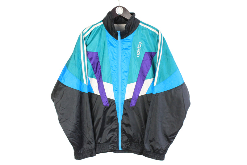 Vintage Adidas Track Jacket Medium / Large size men;s oversize bright sport wear authentic athletic retro full zip windbreaker 90's 80's style hip hop clothing