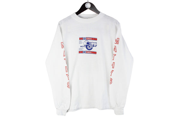 Vintage Yamaha Mathys Long Sleeve T-Shirt Medium white big logo Bonventre sport style racing sweatshirt jumper white
