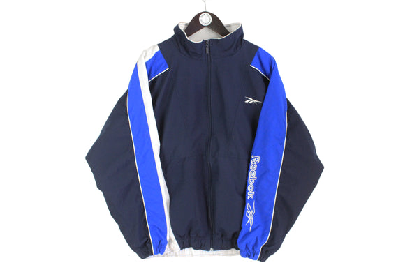 Vintage Reebok Track Jacket Large navy blue 90's sport style 