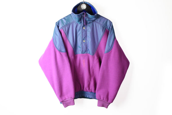Vintage Fleece Snap Button Medium ski pink purple 90s Swiss retro style sweater K2