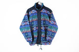 Vintage Fleece Full Zip Small multicolor abstract pattern crazy style ski sweater