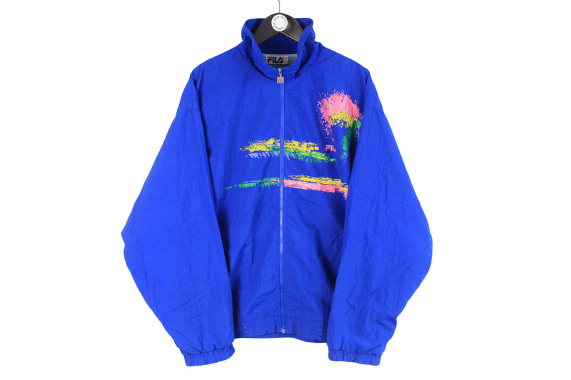 Vintage Fila Track Jacket XLarge / XXLarge size men's oversize acid blue bright full zip windbreaker 90's style athletic sport wear retro clothing