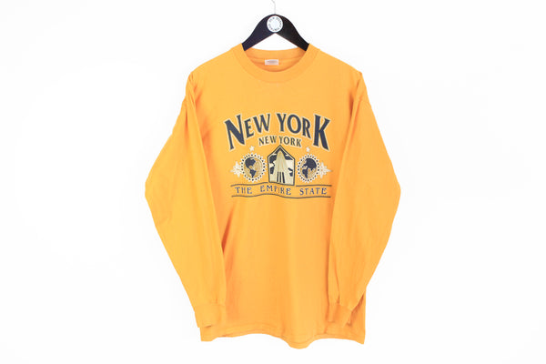 Vintage New York Long Sleeve T-Shirt XLarge yellow big logo 90's cotton light style sweatshirt