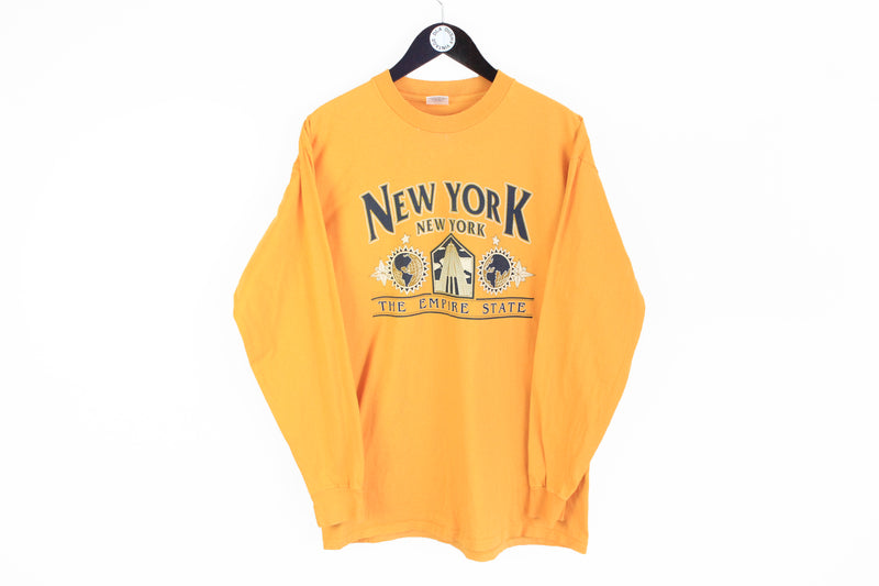 Vintage New York Long Sleeve T-Shirt XLarge yellow big logo 90's cotton light style sweatshirt