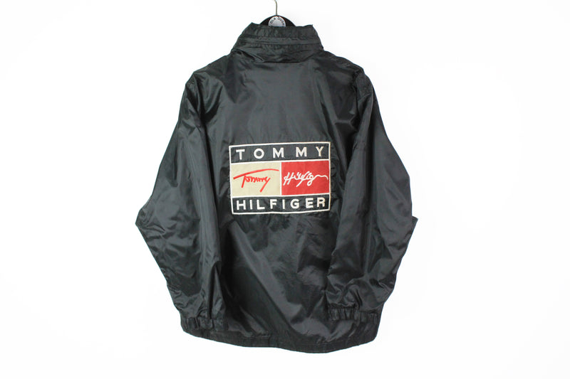 Vintage Tommy Hilfiger Jacket Small gray 90s big logo windbreaker
