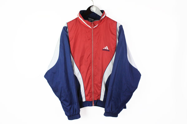 Vintage Adidas Track Jacket Large red blue 90s sport style windbreaker