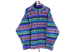 Vintage Fleece 1/4 Zip XLarge size men's oversize bright multicolor pattern acid 80's 90's style wear ourdoor mountain outfit streetstyle warm winter pullover