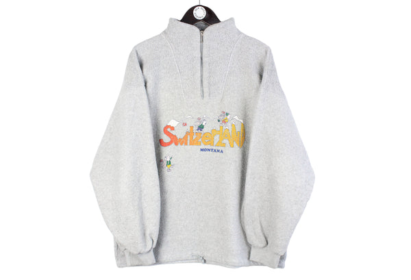 Vintage Switzerland Fleece Large size men's gray big logo pullover warm winter jumper outdoor mountain wear 90's style retro rare shirt unisex oversize sweatshirt