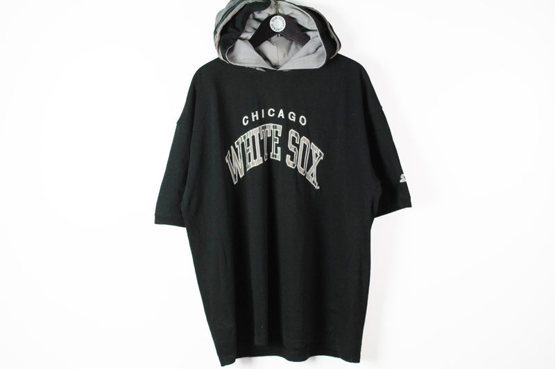 Vintage White Sox Chicago Starter Hoodie Half Sleeve XLarge black big logo 90s sport jumper t-shirt