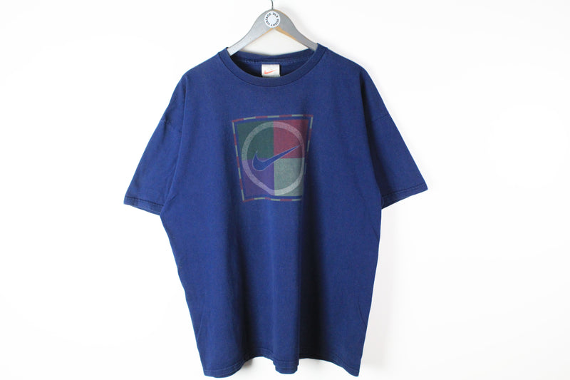 Vintage Nike T-Shirt XLarge blue big logo 90s made in USA sport tee