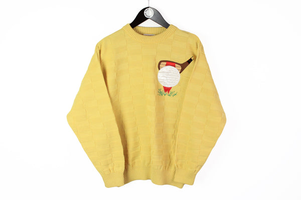 Vintage Golf Sweater Medium yellow 90s big embroidery logo pullover