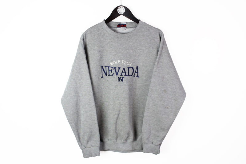 Vintage Nevada Wolf Pack Sweatshirt Large gray 90s big logo crewneck