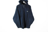 Vintage Reebok Fleece Hoodie Large / XLarge navy blue 90s 1/4 zip retro style oversize hooded jumper