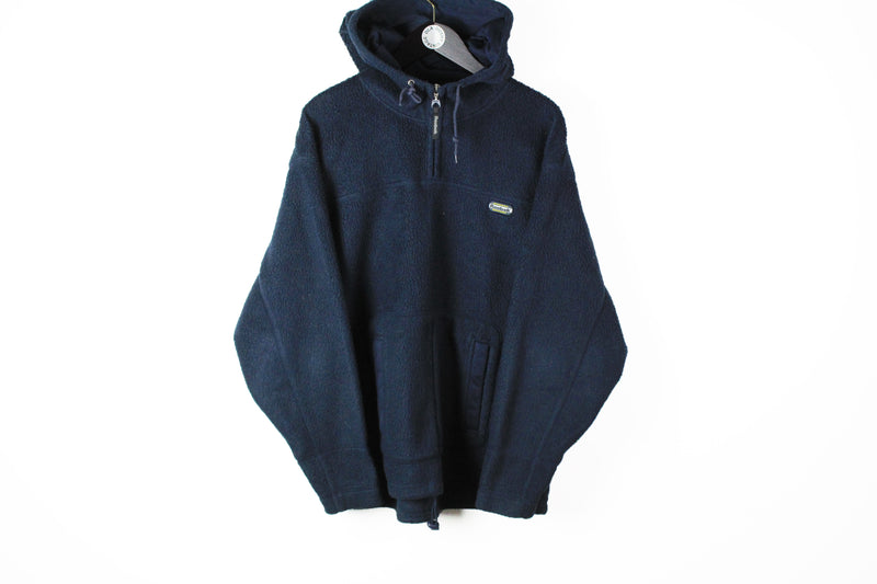 Vintage Reebok Fleece Hoodie Large / XLarge navy blue 90s 1/4 zip retro style oversize hooded jumper