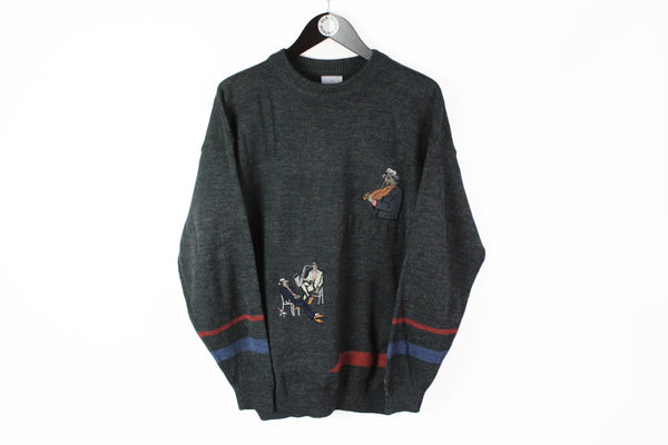 Vintage New Fast Sweater Medium / Large Jazz embroidery big logo 80s pullover