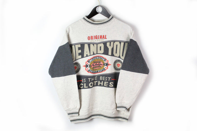 Vintage Sweatshirt Small white black 90s sport jumper USA style Me And You is the best clothes