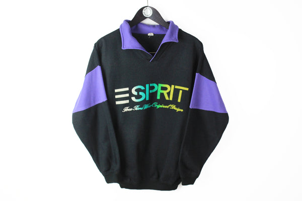 Vintage Esprit Sweatshirt Small black big logo purple 80s retro style jumper