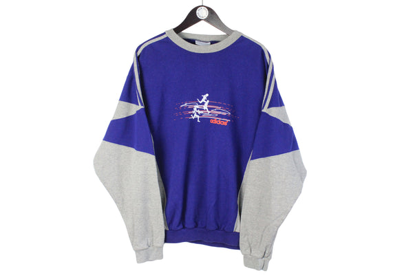 Vintage Adidas Sweatshirt Large size men's bright purple big logo sport wear retro rare authentic athletic pullover 90's 80's crew neck cotton jumper