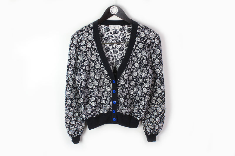 Vintage Valentino Cardigan Women's 42 black floral pattern 90s authentic sweater