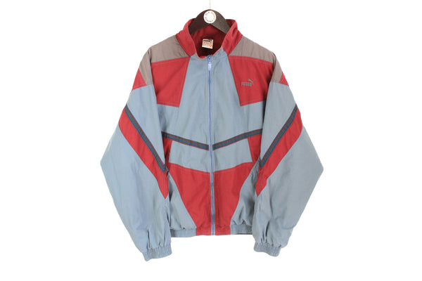 Vintage Puma Track Jacket Large blue red big logo 90's sport style windbreaker 