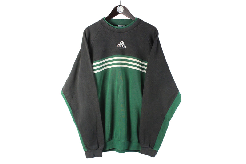 Vintage Adidas Sweatshirt XXLarge Green Black small logo center 90s retro sport style crewneck jumper