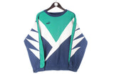 Vintage Puma Sweatshirt Small green blue crewneck 90s sport style big logo crazy pattern jumper