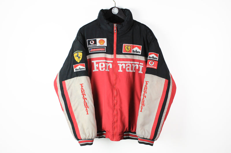 Vintage Ferrari Jacket XXLarge 90s puffer down jacket retro style big logo Michael Schumacher sport F1 Formula 1 racing jacket