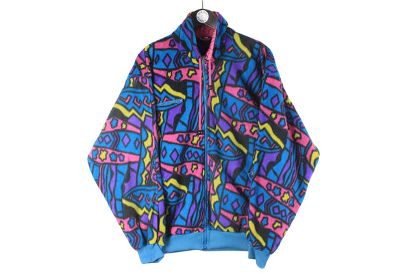 Vintage Fleece Full Zip Large crazy abstract pattern ski sweater outdoor trekking 90s jumper