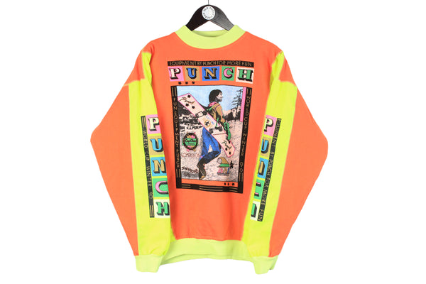 Vintage Sweatshirt Medium size men's pullover bright orange big logo athletic wear unisex retro jumper 90's 80's crew neck street style long sleeve Punch ski style