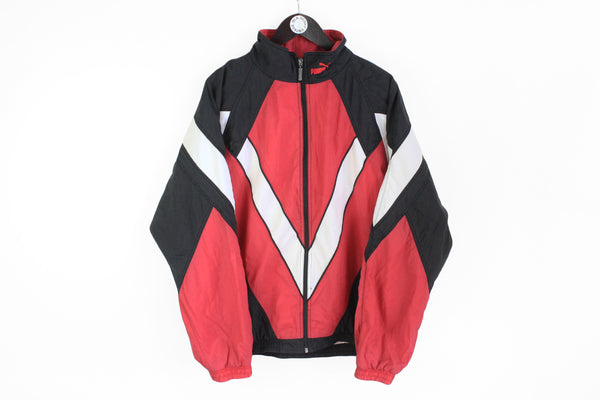 Vintage Puma Track Jacket XLarge red black 90's sport style 