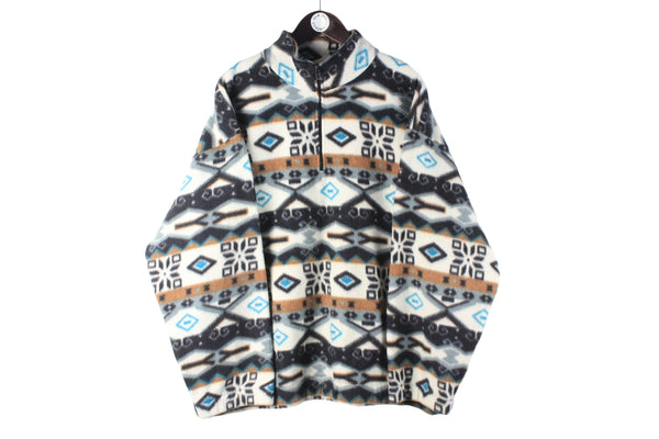 Vintage Berto Lucci Fleece 1/4 Zip XLarge gray retro sport style ski abstract pattern 90s sweater