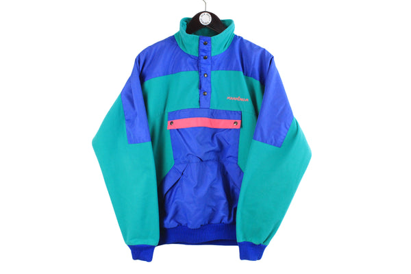 Vintage Karrimor Fleece Medium size men's green blue basic half zip sweatshirt warm winter wear long sleeve sweater rare retro 90's 80's style outdoor wear ski mountain athletic authentic clothing 