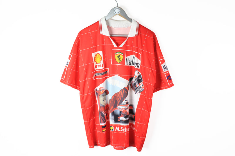 Vintage Michael Schumacher Ferrari T-Shirt XLarge red big logo jersey Marlboro 90s F1 Formula 1 motor sport tee