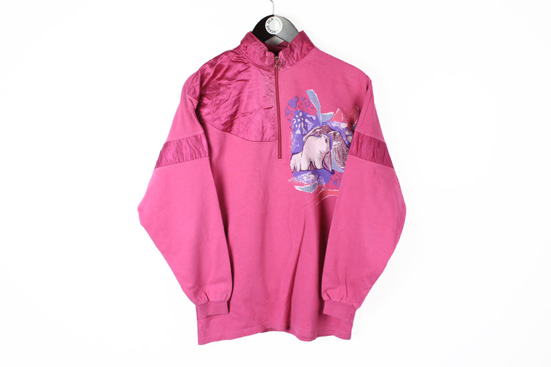 Vintage Maser Sweatshirt 1/4 Zip Women's 42 pink cotton jumper