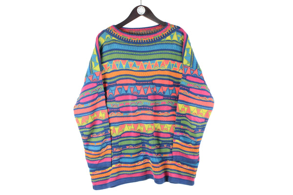 Vintage United Colors of Benetton Sweater Women's Medium abstract pattern 3d print Africa coogi style jumper pullover oversize pullover 90s