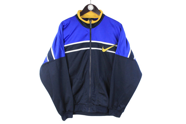 Vintage Nike Track Jacket Medium size men's navu blue 90's 80's style swoosh logo full zip sport wear authentic athletic retro rare windbreaker classic training