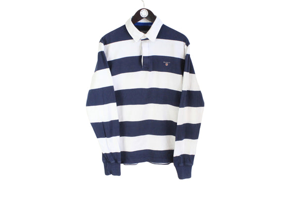 Vintage Gant Rugby Shirt Large white blue striped pattern 00s shirt