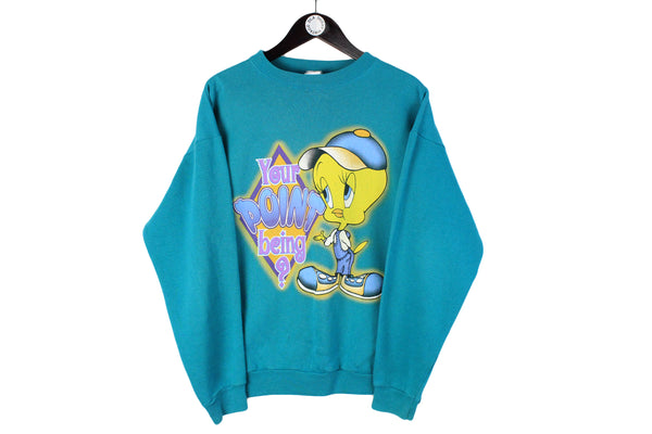 Vintage Looney Tunes Sweatshirt Medium size men's unisex oversize big logo retro cartoon rare 90's 80's wear bright pullover old school jumper 