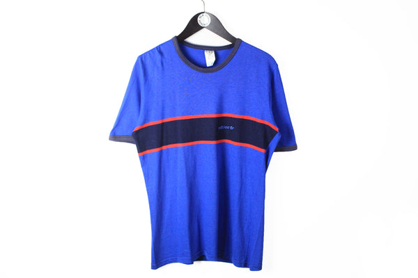 Vintage Adidas T-Shirt Large blue 80s cotton basic tee