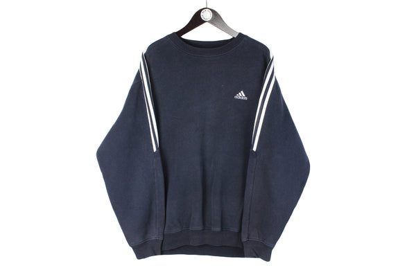 Vintage Adidas Sweatshirt XLarge size men's oversize retro pullover navy blue basic sport rare 90's 80's style authentic athletic crew neck basic outfit