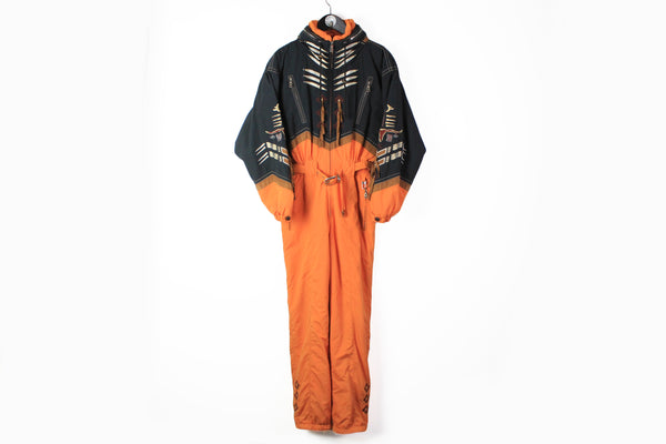 Vintage Bogner Ski Suit Women's Large black orange 90s jumpsuit retro style WB texas cowboy style