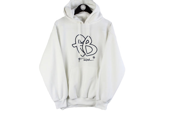 Vintage Fubu Hoodie Large size men's big logo sport athletic authentic 90's 80's style hooded sweatshirt cotton jumper oversize hip hop culture USA outfit white sweat