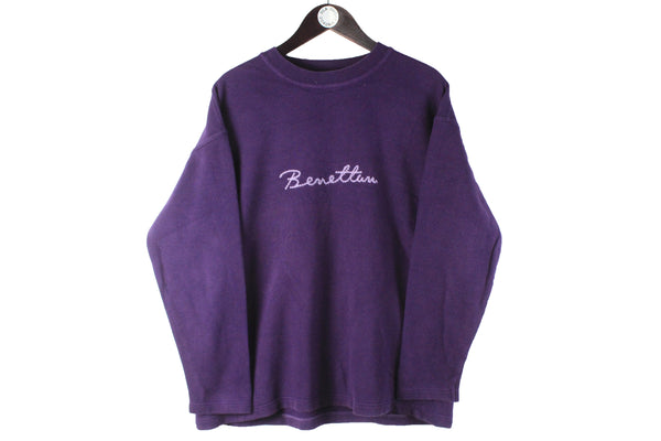 Vintage United Colors of Benetton Sweatshirt Women's Medium / Large purple big logo 90s retro crewneck sport jumper made in Italy casual