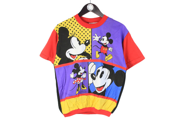 Vintage Disney T-Shirt Women's Small size bright purple short sleeve crew neck tee summer top cartoon USA style multicolor bright Mickey Mouse merch 90's old school